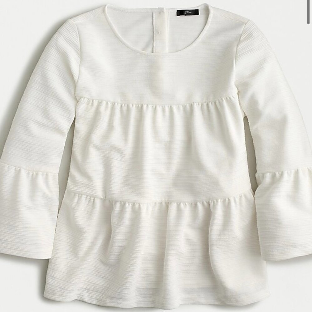 J Crew Women's Bell-Sleeve Cream Tiered Ruffles Top Size XS